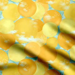 Balloons in the sky yellow teal Print Fabric