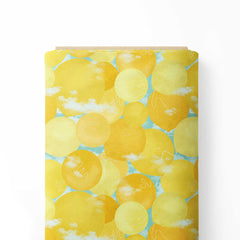 Balloons in the sky yellow teal Print Fabric