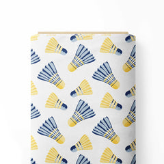 Badminton Birdies blue and yellow Print Fabric