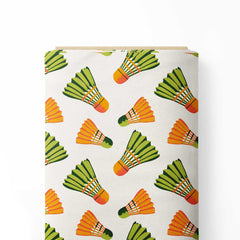 Badminton Birdies orange and green Print Fabric