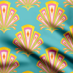 Art Deco damask turquoise, pink and yellow Print Fabric