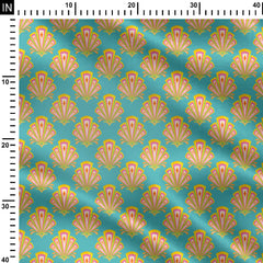 Art Deco damask turquoise, pink and yellow Print Fabric