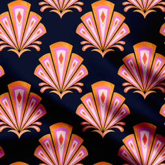 Art Deco damask orange, pink and black Print Fabric