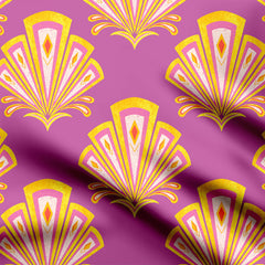 Art Deco damask pink and yellow Print Fabric