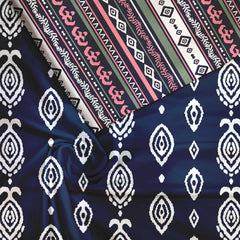 Geometric ethnic Blue Patten Muslin Fabric Unstitched Suit Set