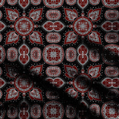 Ajrakha geometry and flower pattern Print Fabric