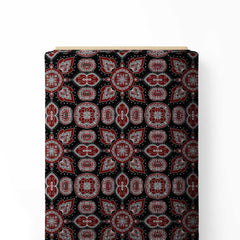 Ajrakha geometry and flower pattern Print Fabric