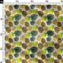 Multicolour Monstera leaves Print Fabric