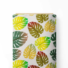 Multicolour Monstera leaves Print Fabric