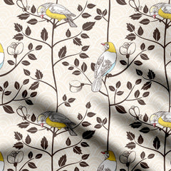 bird with flower Cotton Poplin Print Fabric