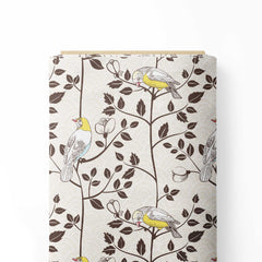 bird with flower Cotton Poplin Print Fabric