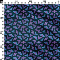 Whimsical Retro Moths Sky Blue and Purple Print Fabric