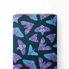 Whimsical Retro Moths Sky Blue and Purple Print Fabric