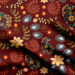 Kamlakari maroon Print Fabric