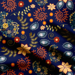 Kamlakari navy blue Print Fabric