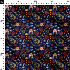 Kamlakari navy blue Print Fabric