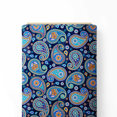 moody blue paisley Print Fabric