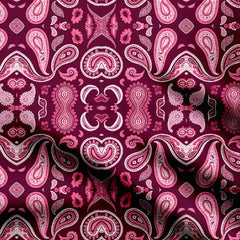 Bold Minimalistic Paisley, Maroon and Pink Print Fabric