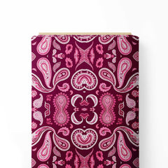 Bold Minimalistic Paisley, Maroon and Pink Print Fabric