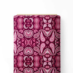 Bold Minimalistic Paisley, Maroon and Pink 1 Print Fabric