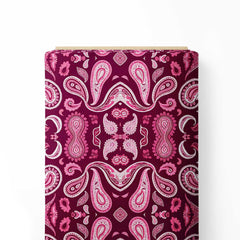 Bold Minimalistic Paisley, Maroon and Pink 2 Print Fabric