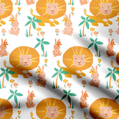 Lion and bunny Print Fabric