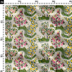 antiue flower with whit ground Print Fabric