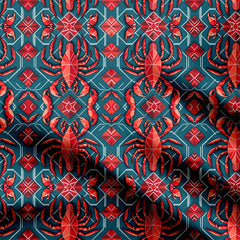 Red Geometric Crustacean Print Fabric