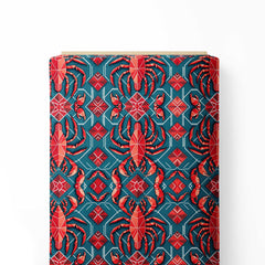 Red Geometric Crustacean Print Fabric