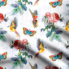 birds with vintage roses Print Fabric