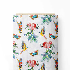 birds with vintage roses Print Fabric