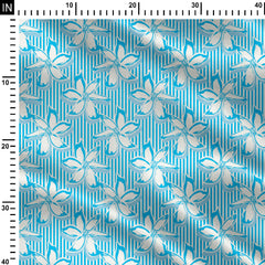 floral with stripes Cotton Poplin Print Fabric