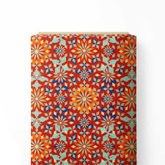 Arabesque In Brick Red Background Print Fabric