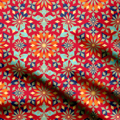 Arabesque In Cherry Red Background Print Fabric