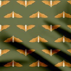 Flying Bats_Ochre Boho green Print Fabric