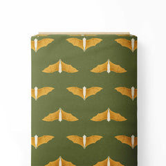 Flying Bats_Ochre Boho green Print Fabric