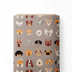 Satin Linen 4 Meters Dog faces Print Fabric