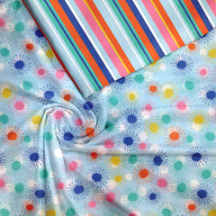 Multicoloured Flowers and coordinate Stripes Tussar Silk Unstitched Suit Set