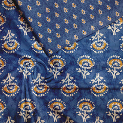 Bagru Mars Blue Tussar Silk Unstitched Suit Set