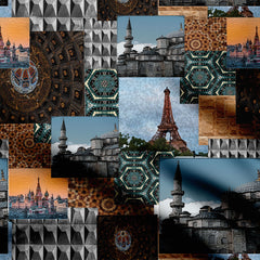 Geometric photographic collage Print Fabric