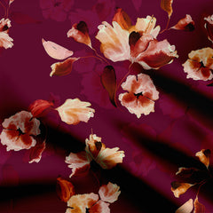 Artistic Florals Maroon & Mustard Print Fabric