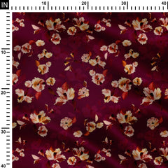 Artistic Florals Maroon & Mustard Print Fabric