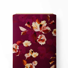 Artistic Florals Maroon & Mustard Print Fabric