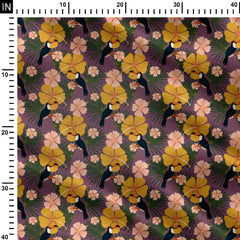 Hibiscus and toucans purple and yellow Cotton Fabric