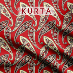 paisley design red ground Silk Satin Unstitched Suit Set