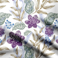 textured flowers and leaf Print Fabric