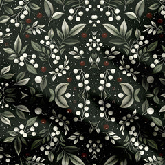 Black Leaf Cherry Print Fabric