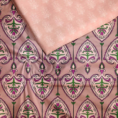 Ajrakh Salmon Pink Silk Satin Unstitched Suit Set