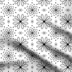 Black Line Flowers Print Fabric