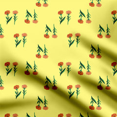 Orange florals on yellow background Print Fabric